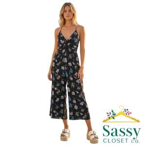 Anthro Moulinette Soeurs Floral Crop Jumpsuit S Smocked Wide Leg Culotte